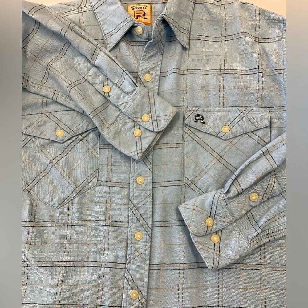 RESISTOL Double R Blue Plaid Button Front Long Sleeve Shirt, sz MD - Picture 4 of 11